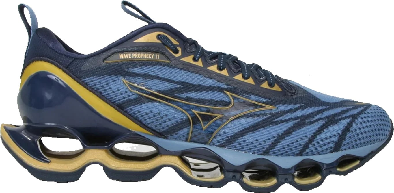 Tênis Mizuno Wave Prophecy 11 Azul e Dourado 