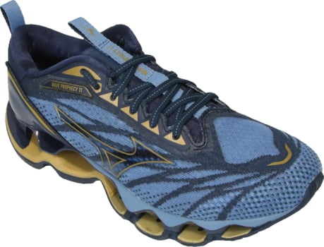 Tênis Mizuno Wave Prophecy 11 Azul e Dourado 